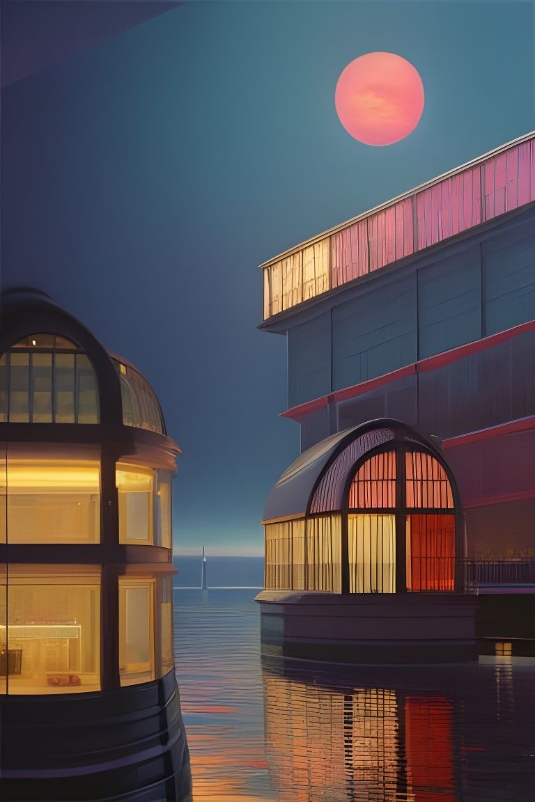 Thriving Submarine City in Pink Pastel Tones