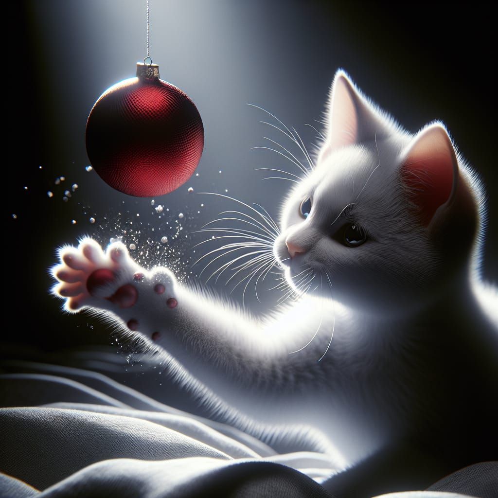 Hyperrealistic Christmas Kitten in Playful Mood