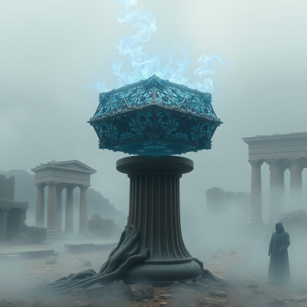Mystical Four-Dimensional Artifact Above Ancient Ruins