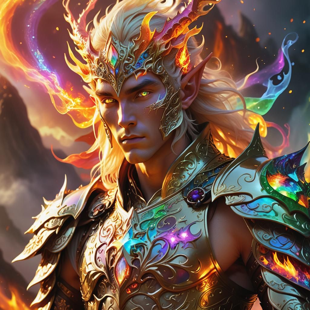 Dragon Prince in Ornate Armor with Blazing Flames