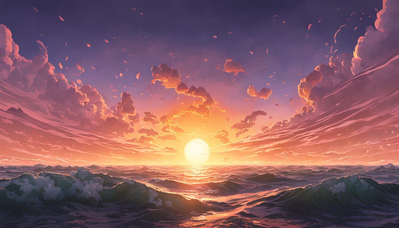 Dark Fantasy Sunset Over Ocean Horizon