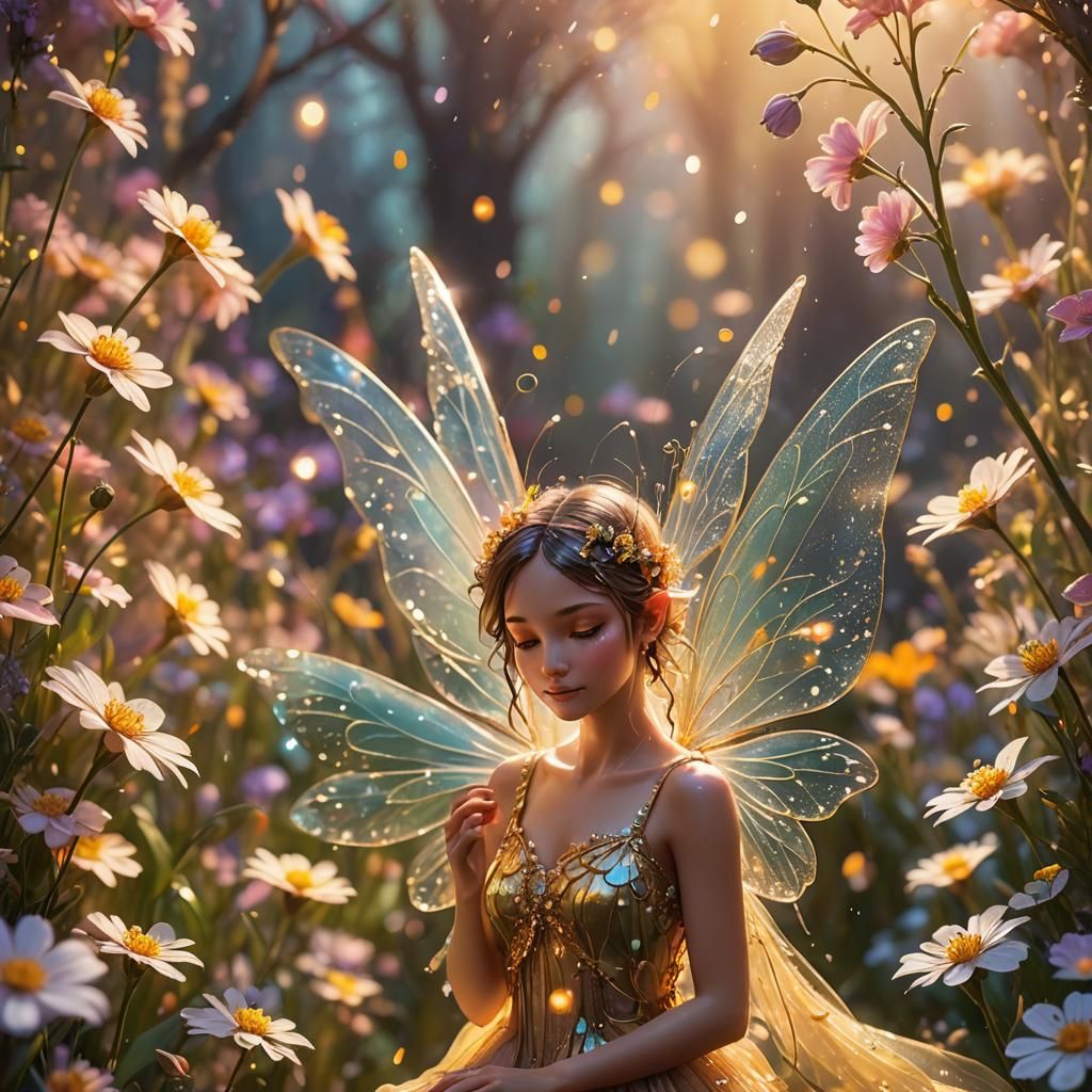 Dewdrop Fairy in a Blooming Garden, Fantasy Art