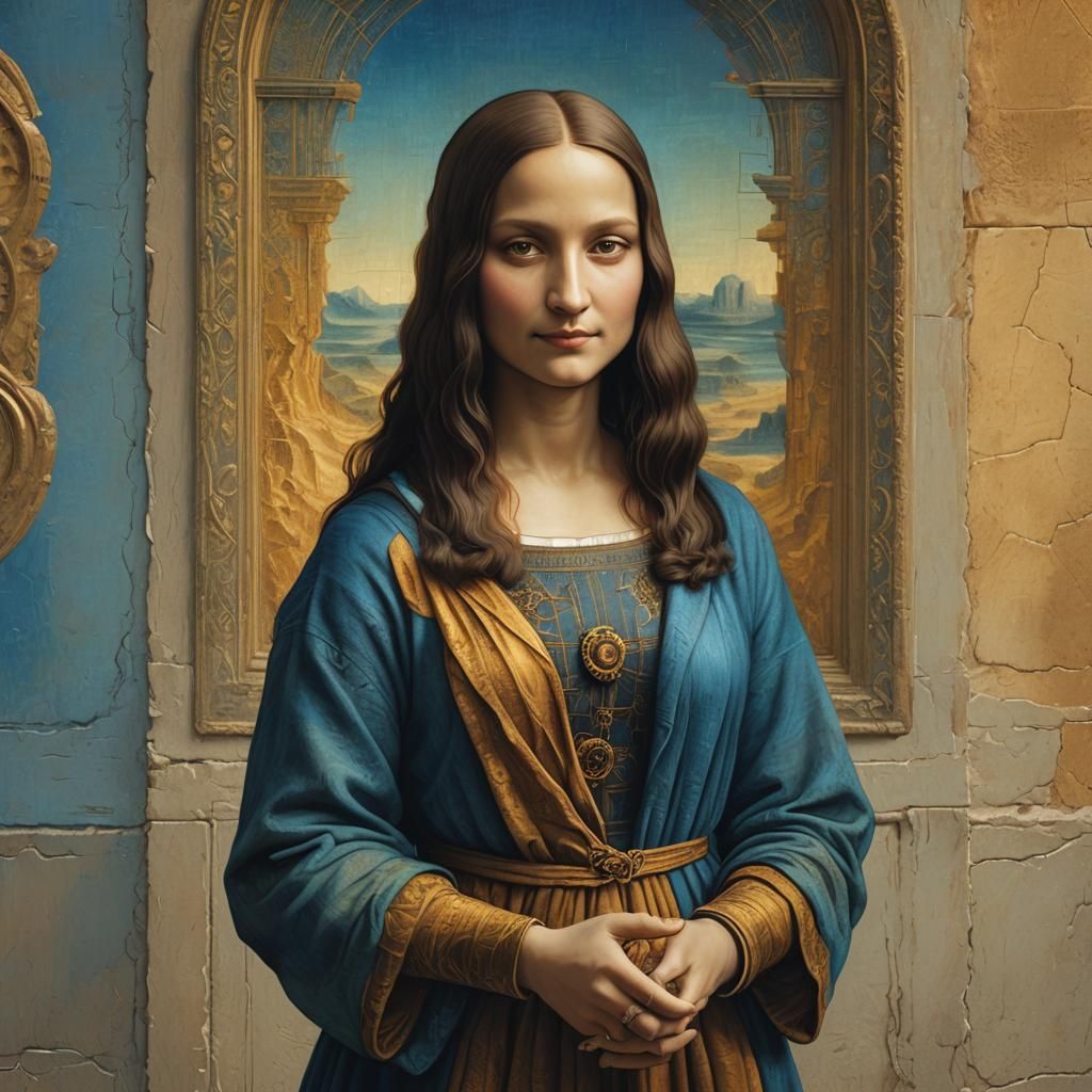 Mona Lisa Time Traveler Selfie in Beksiński Style
