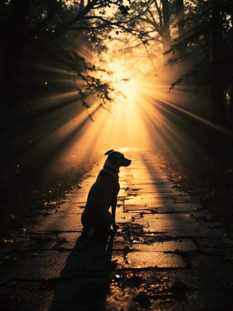 Dog in Sunlight: Atmospheric Cinematic Photography