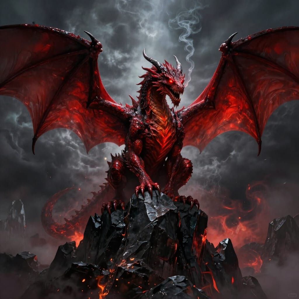 Crimson Dragon on Obsidian Peak