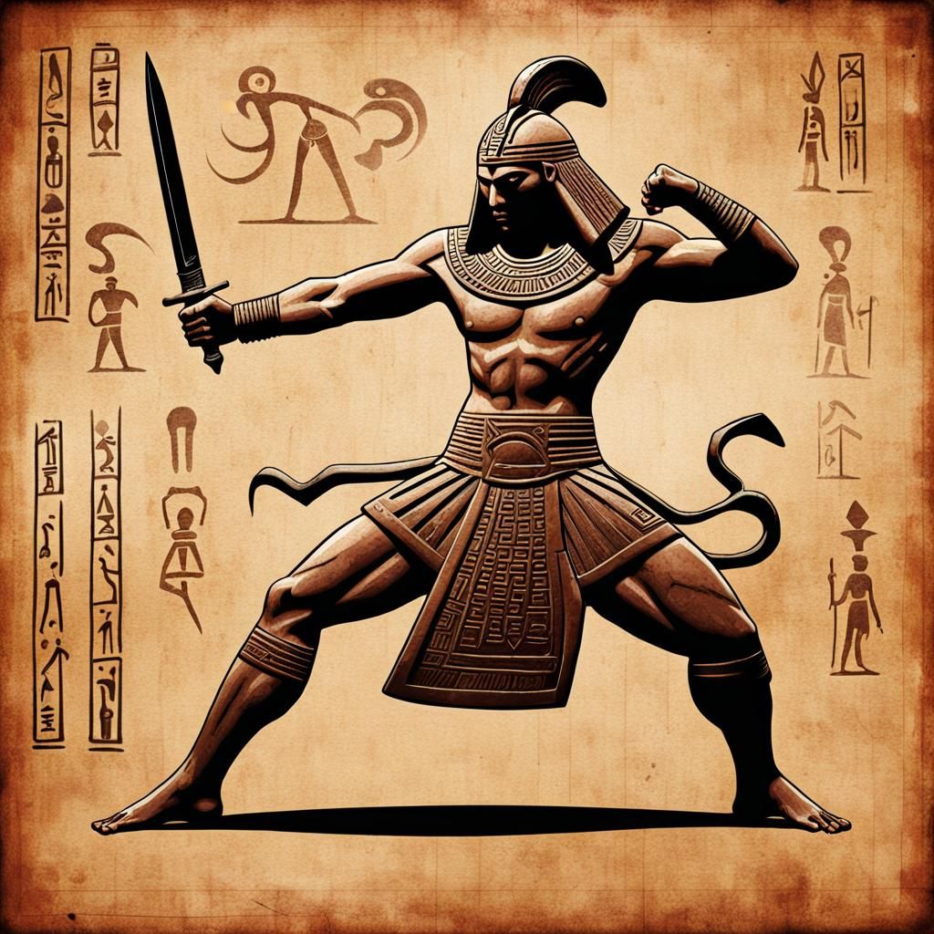 Hieroglyphic Dagger Fighter in Striking Pose