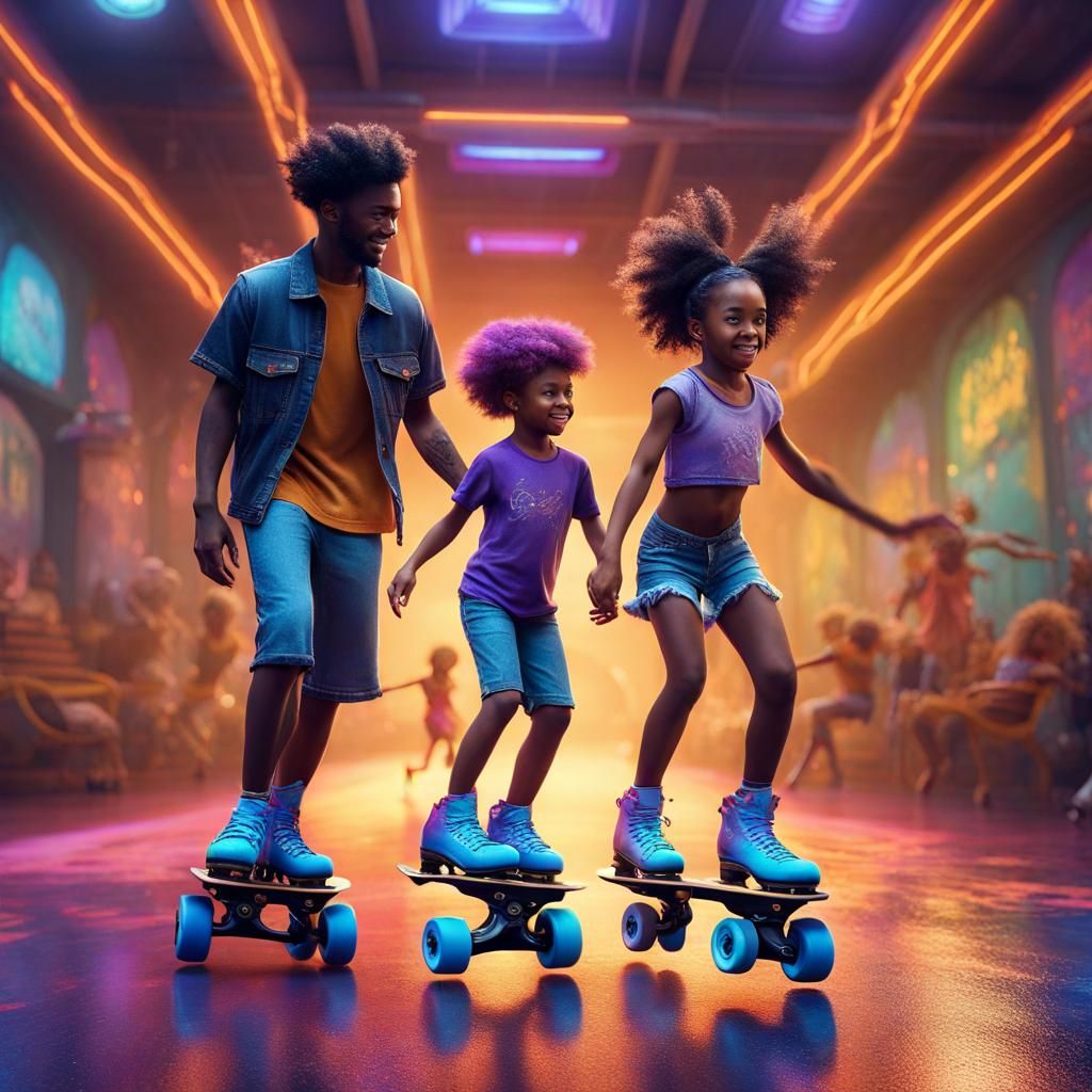 Joyful Black Family Roller Skating Adventure