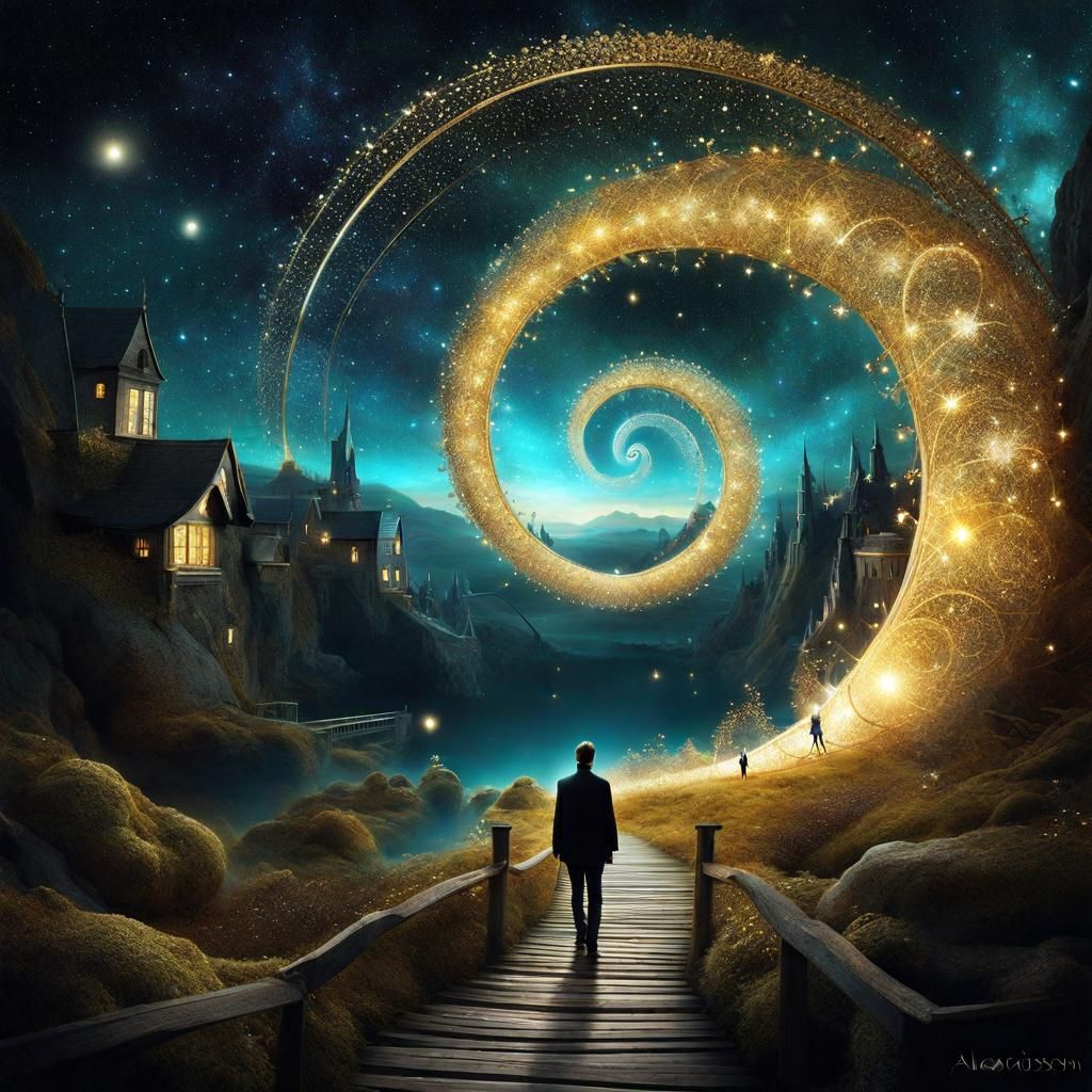 Surreal Spiral Portal of Stars and Crystals