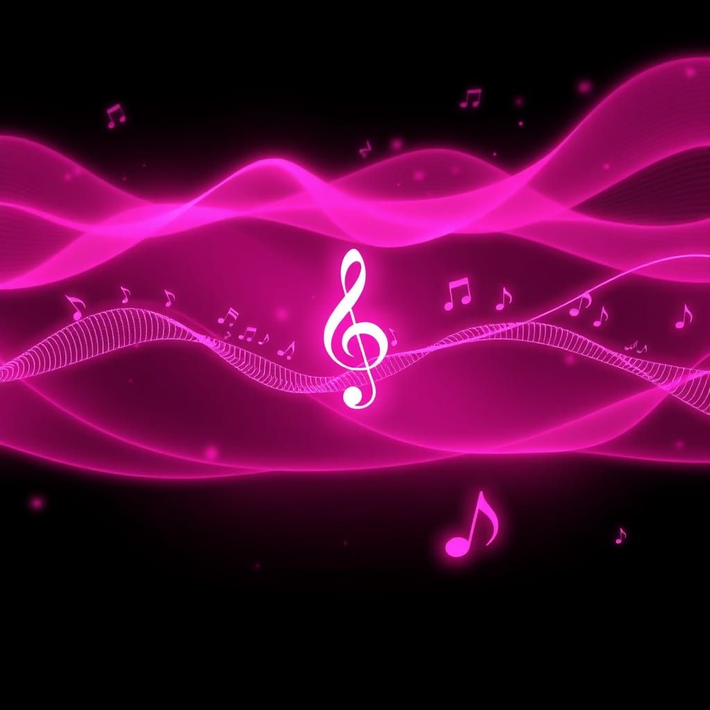 Pink Digital Waves with Symbols and Notes