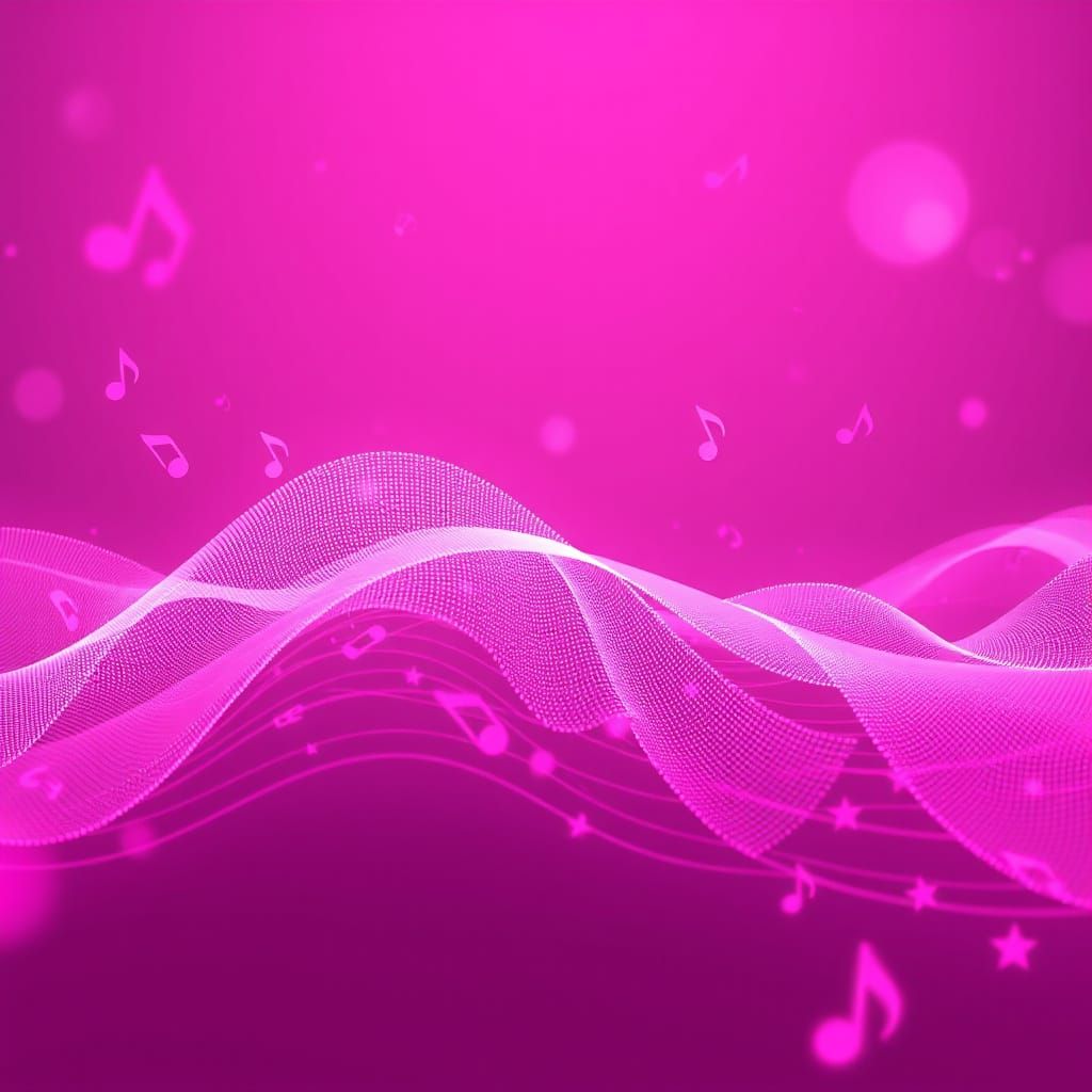 Pink Digital Waves with Symbols and Musical Notes