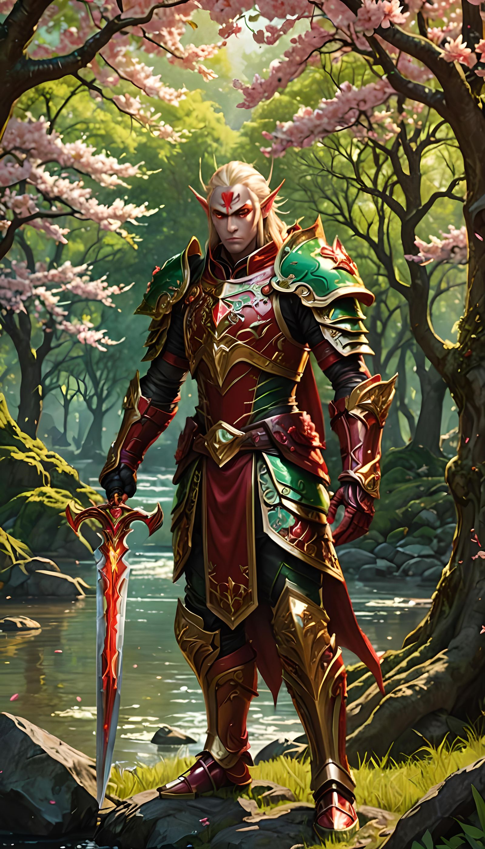 Blood Elf Warrior in Cherry Blossom Forest