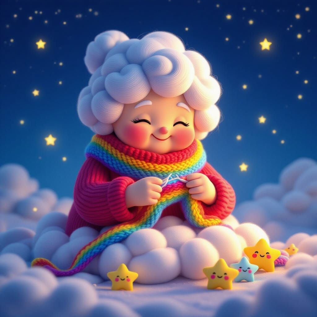 Cloud Grandma Knits Rainbow Scarf for Star Companions in CGI