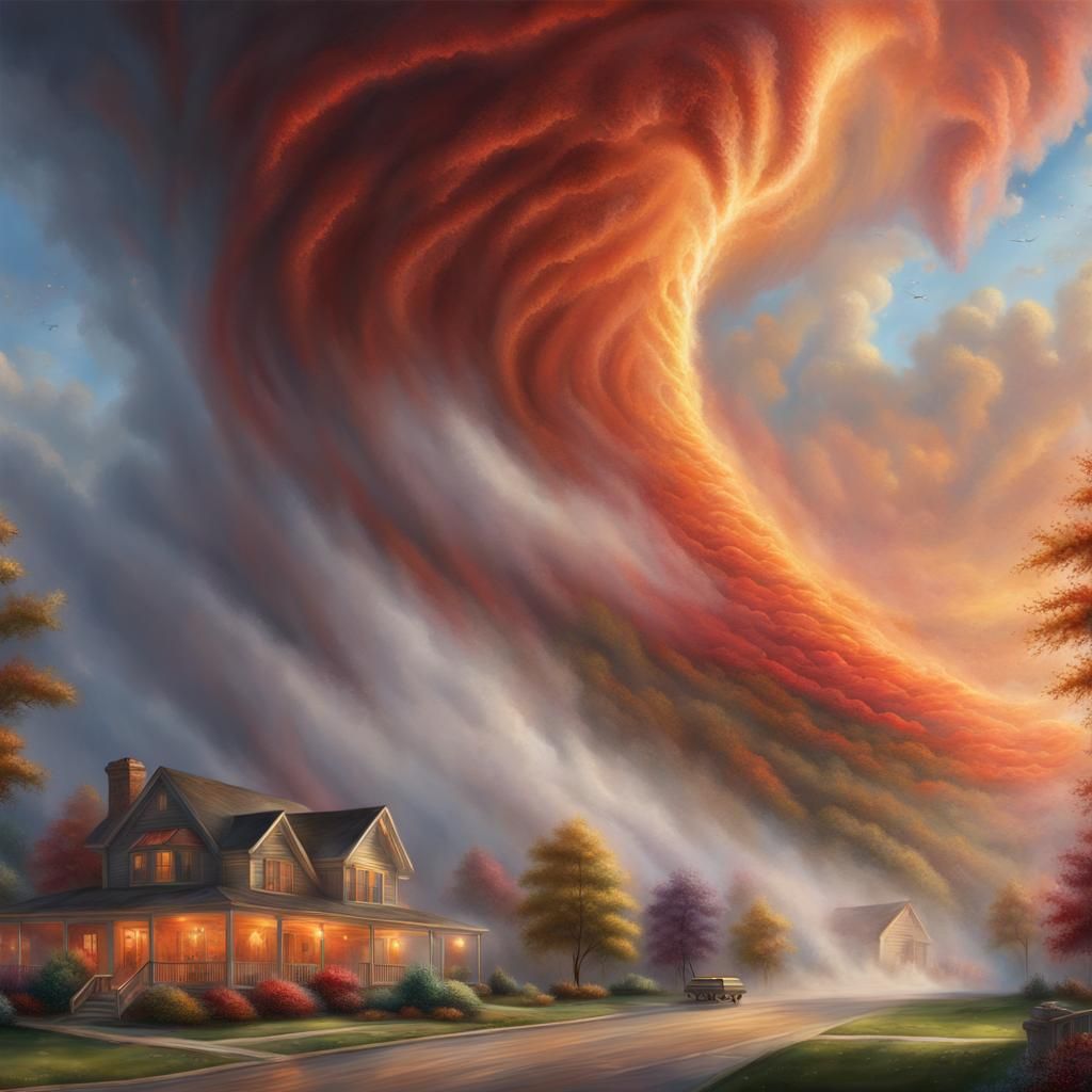 Giant Fiery Tornado in Hyperrealistic Style