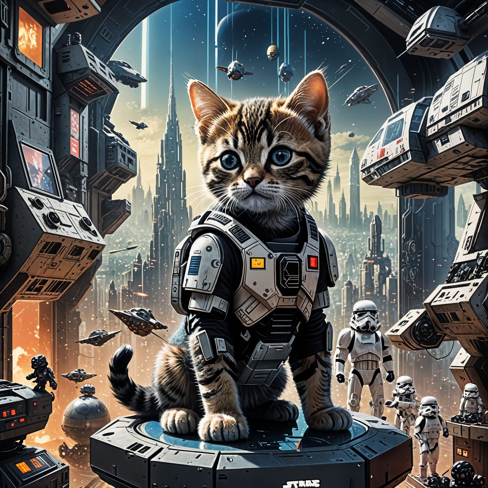 Kitten Warriors Clash in Epic Double Exposure Poster