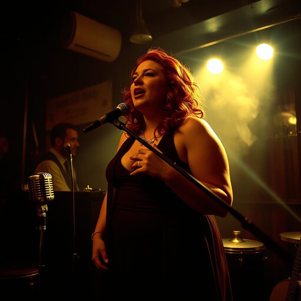 Soulful Jazz Singer in Dimly Lit Speakeasy