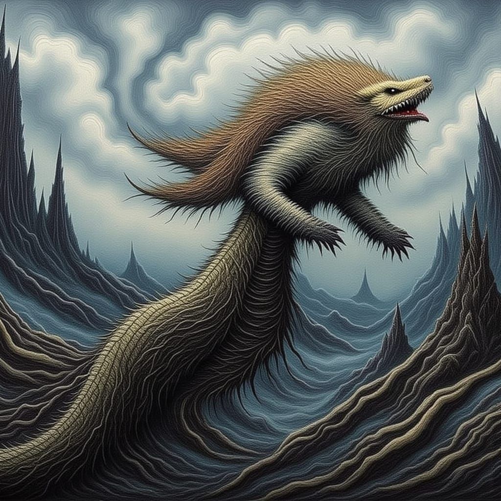 Velithrax: Serpentine Sky-Dweller in Impasto Style