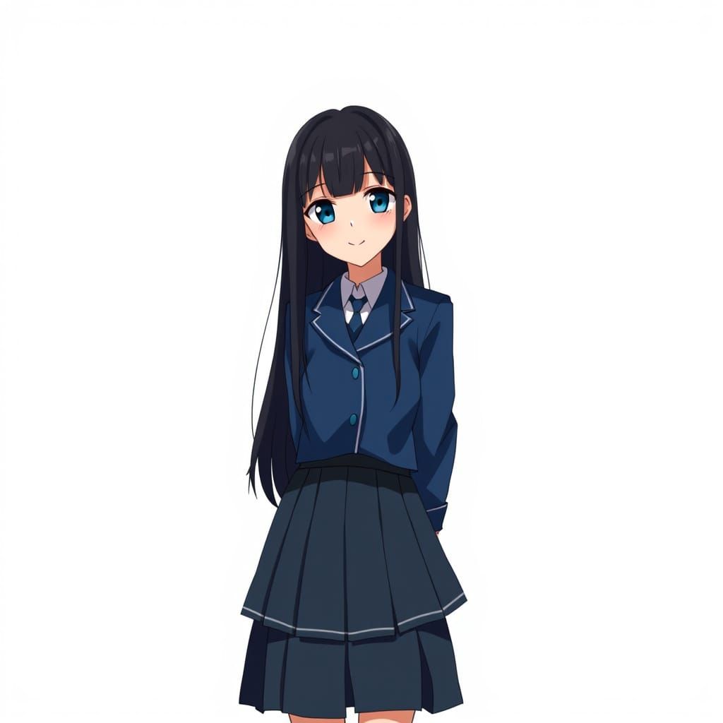 Smiling Student in Blue Uniform on White Background