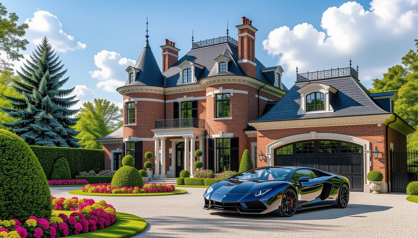 Victorian Chateau with Lamborghini in Monet Style