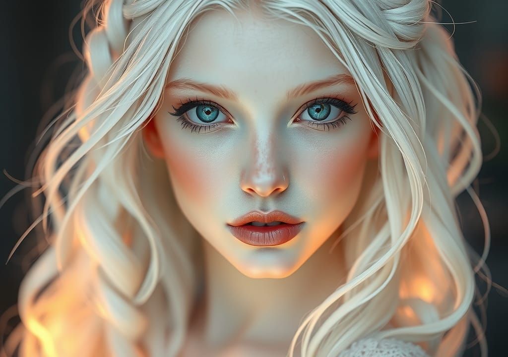 Ethereal Woman Portrait with Cascading White Hair