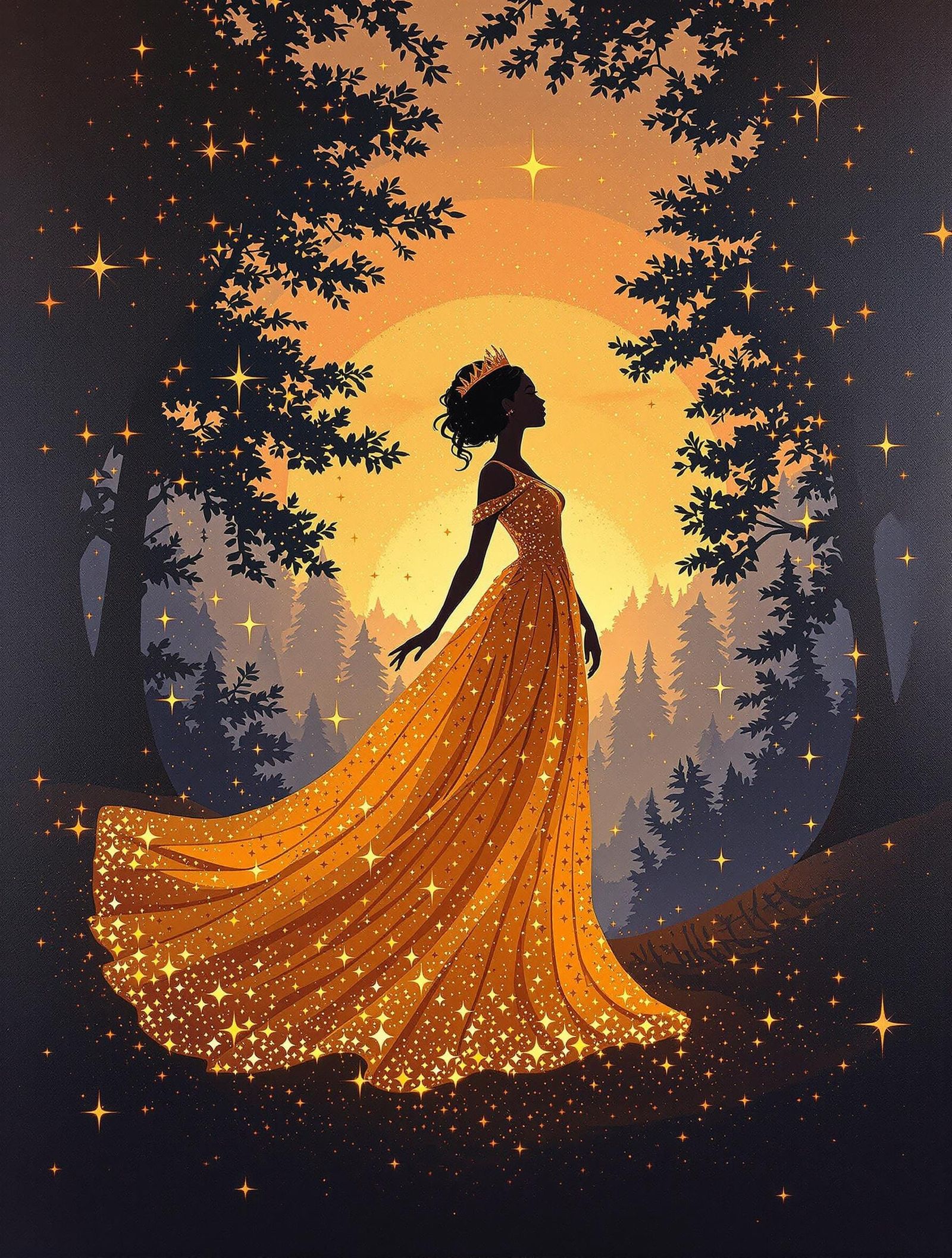 Ethereal 8-Bit Queen in a Serene Forest Glade