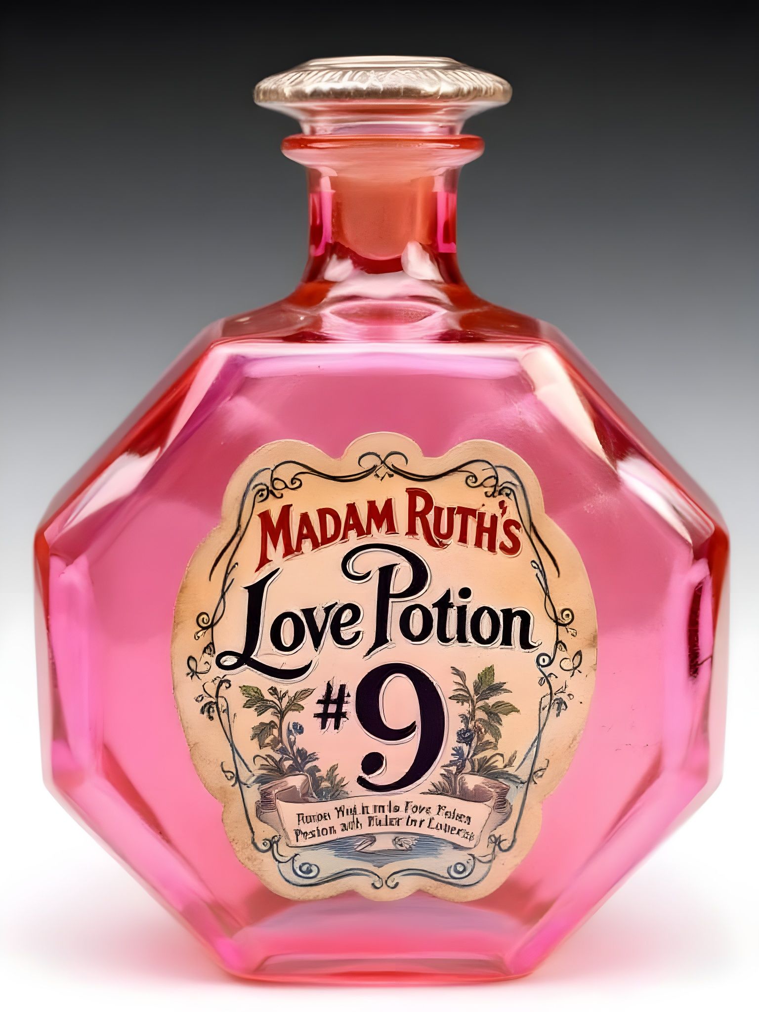 Vintage Love Potion Bottle in Pink Glass