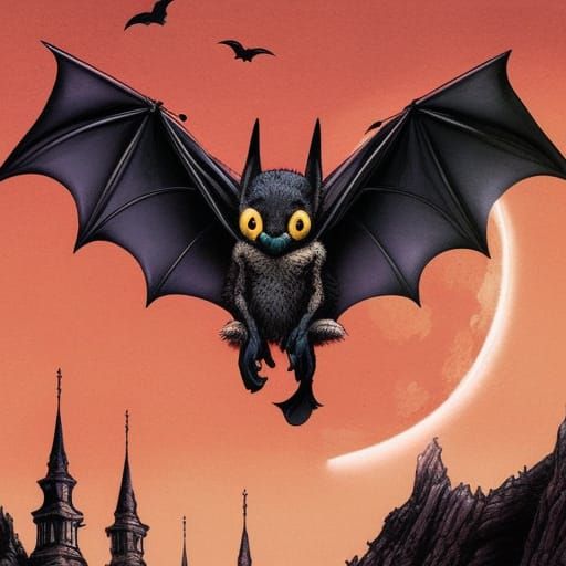 Cinematic Bat with Moonlit Manor, Digital Art
