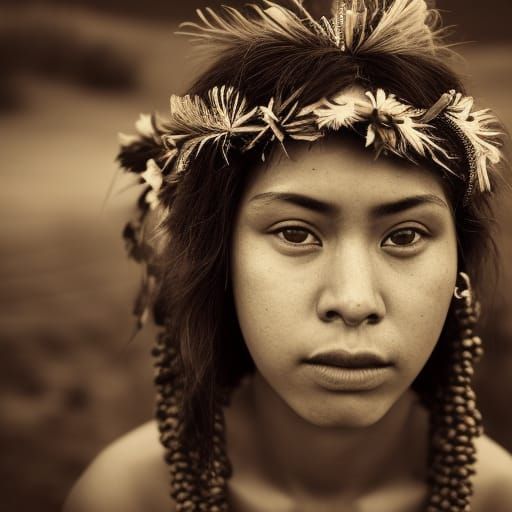 Polynesian Maori Woman Portrait in Historical Style