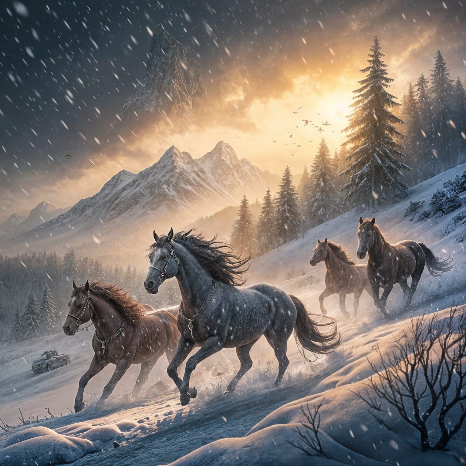 Majestic Horses Gallop Fearlessly Through Winter Wonderland....