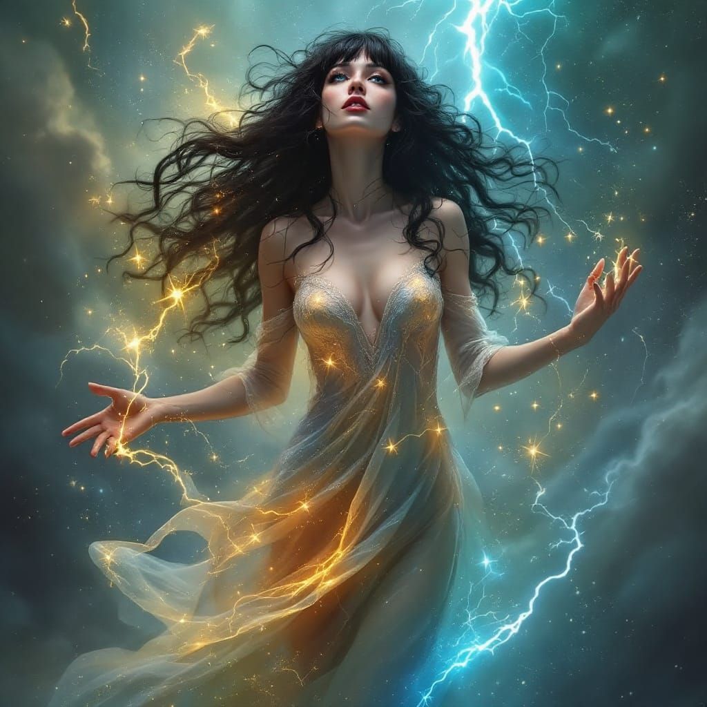 Magical Woman Ascends Above A Storm