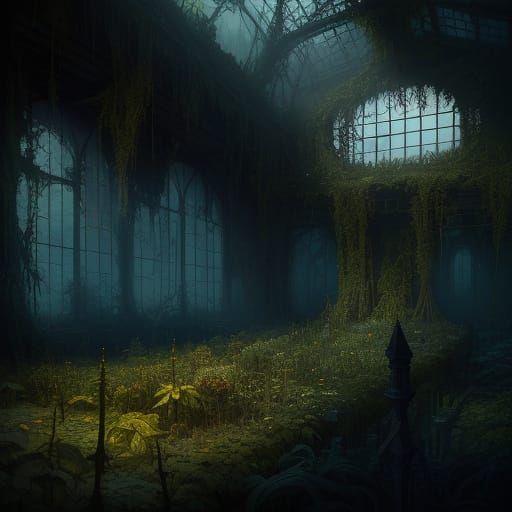 Forgotten Greenhouse Reclaimed: Dark Fantasy Concept Art
