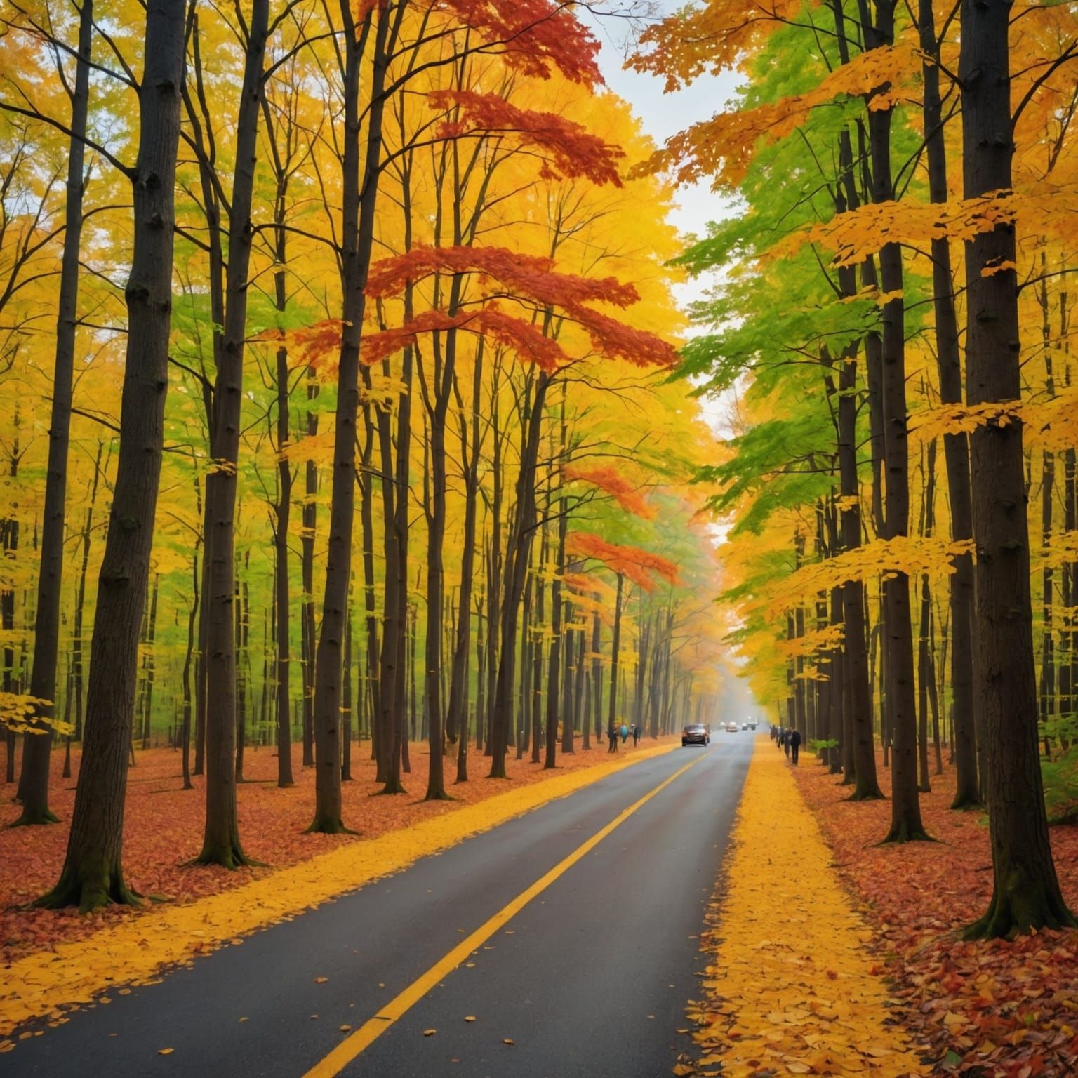 New England Autumn Forest Road at Sunrise