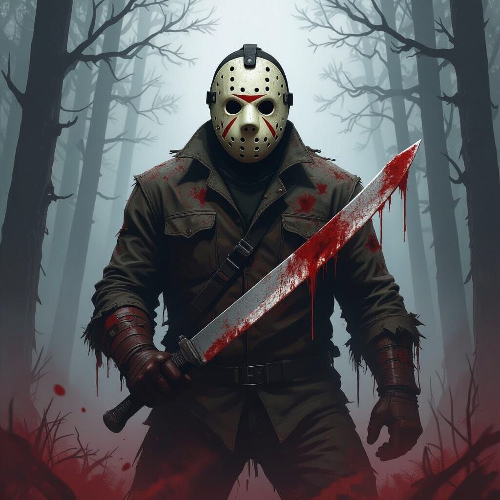 Jason Voorhees in a Horror Movie Poster Style