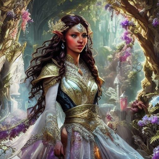 Majestic Deva in Celestial Armor Amidst Nebula