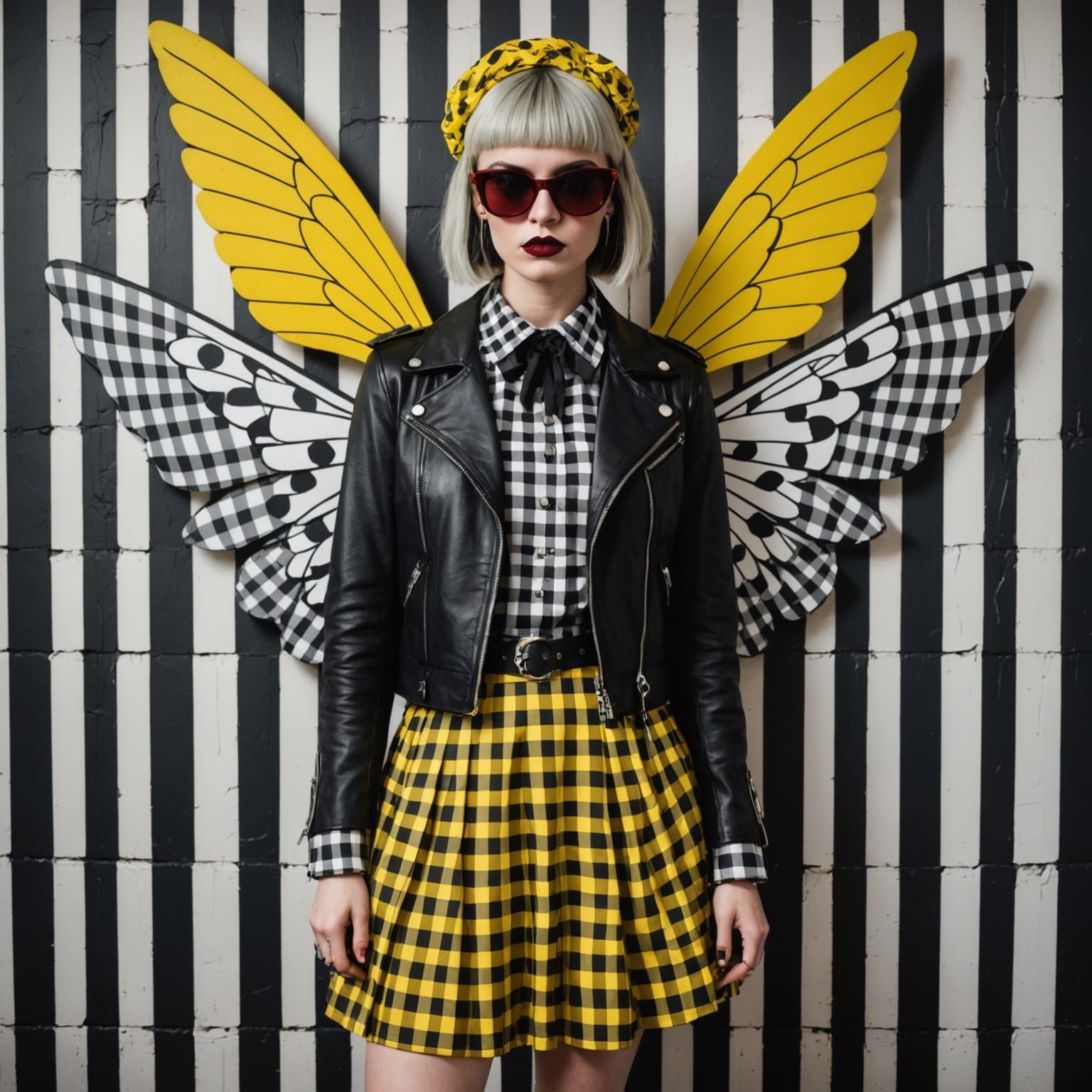 Gothic Fashionista Exudes Rebellious Charm in Gingham Layers