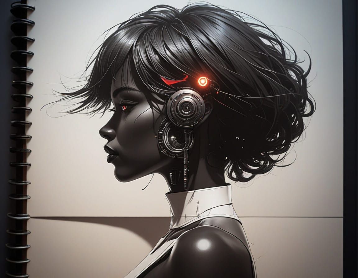 Cyberpunk Visionary Woman in Vibrant 3D Notebook Sketch