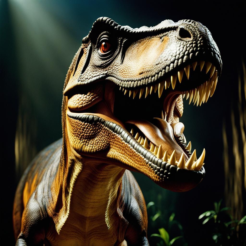 Playful Rich T-Rex: A Hyperrealistic Photograph