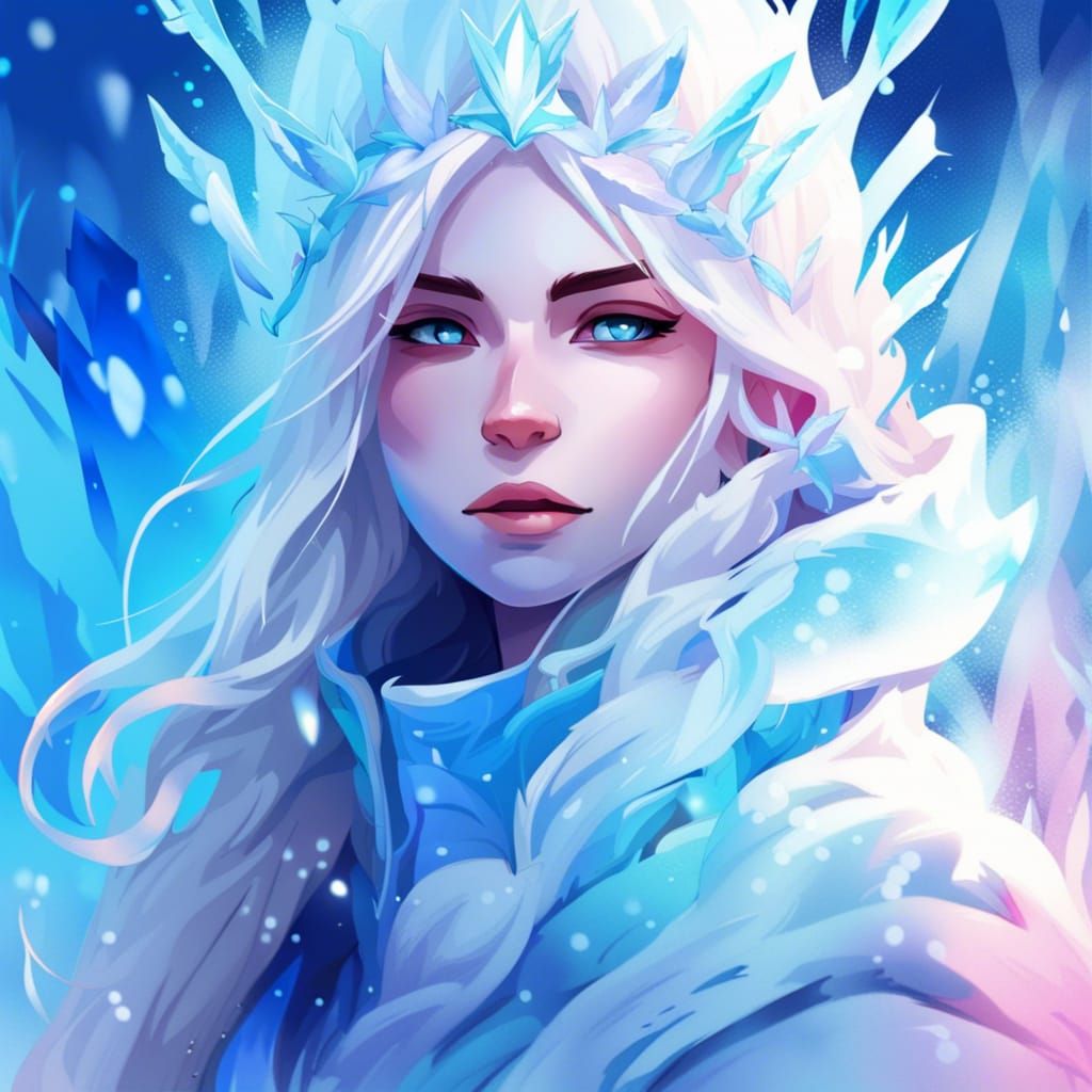 Ethereal Ice Queen Anime Portrait in Cool Colors