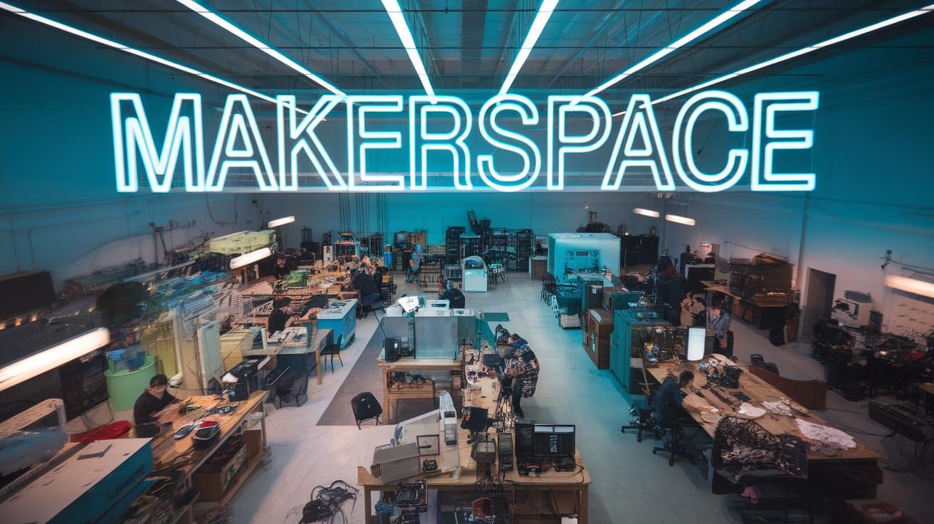 Cyberpunk Makerspace with Neon Logo