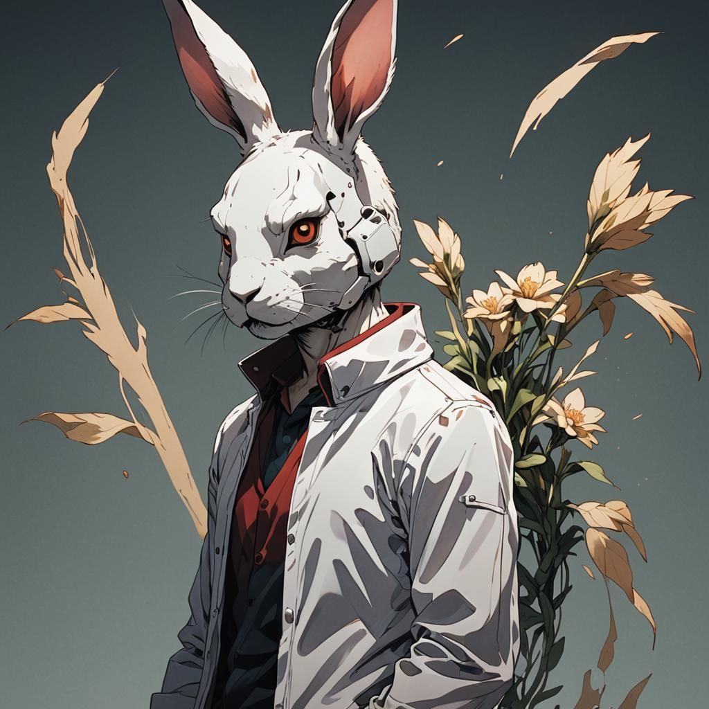 Anthropomorphic Rabbit Reveals True Self in Anime Style