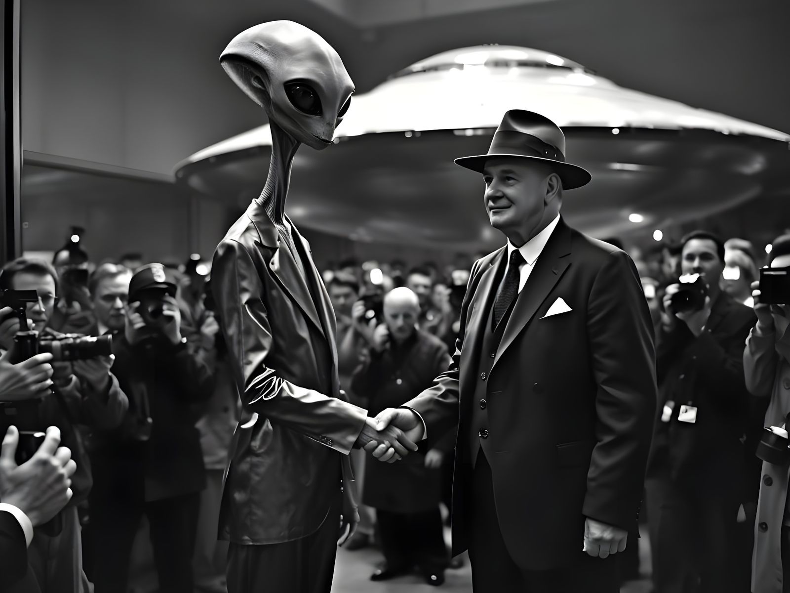 50s Alien Encounter in Black and White