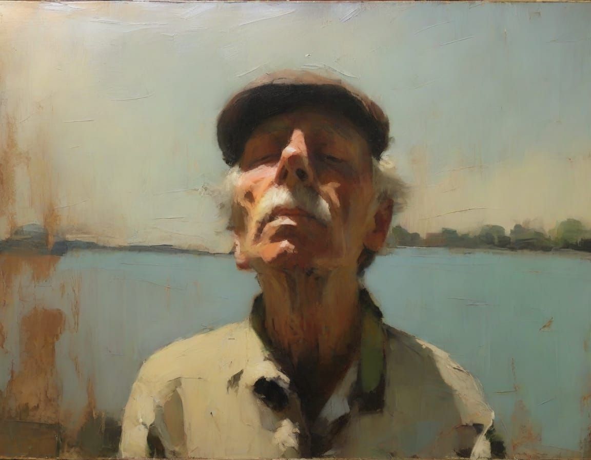 Emotive Figure Expressing Futility in Impressionist Oil Pain...