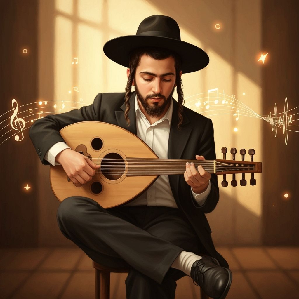 Haredi Man Playing Oud in Photorealistic Style