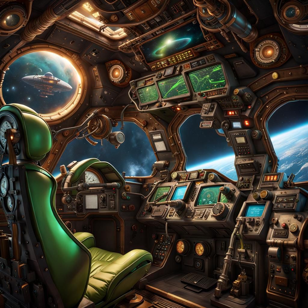 Steampunk Spaceship Cockpit in Outer Space
