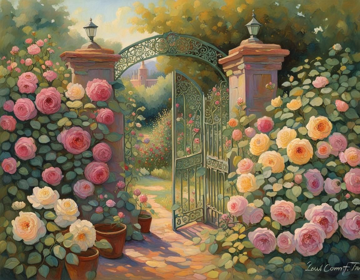 Rose Grower in a Tiffany-Style Garden