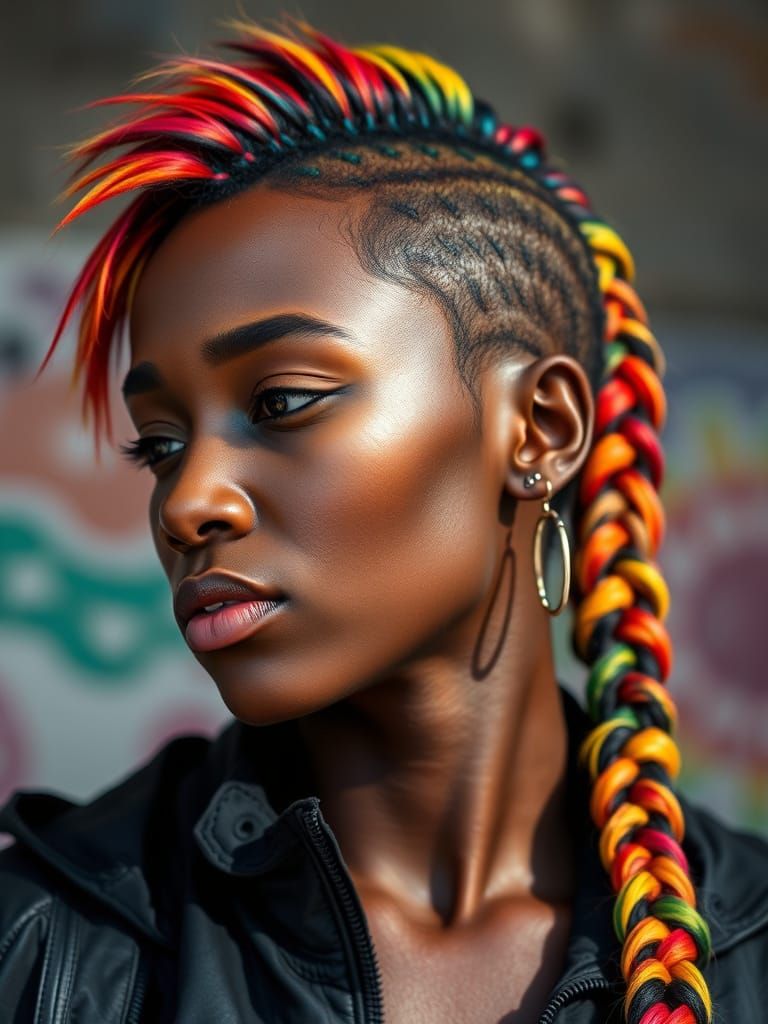 Stunning Portrait of Woman with Rainbow Mohawk