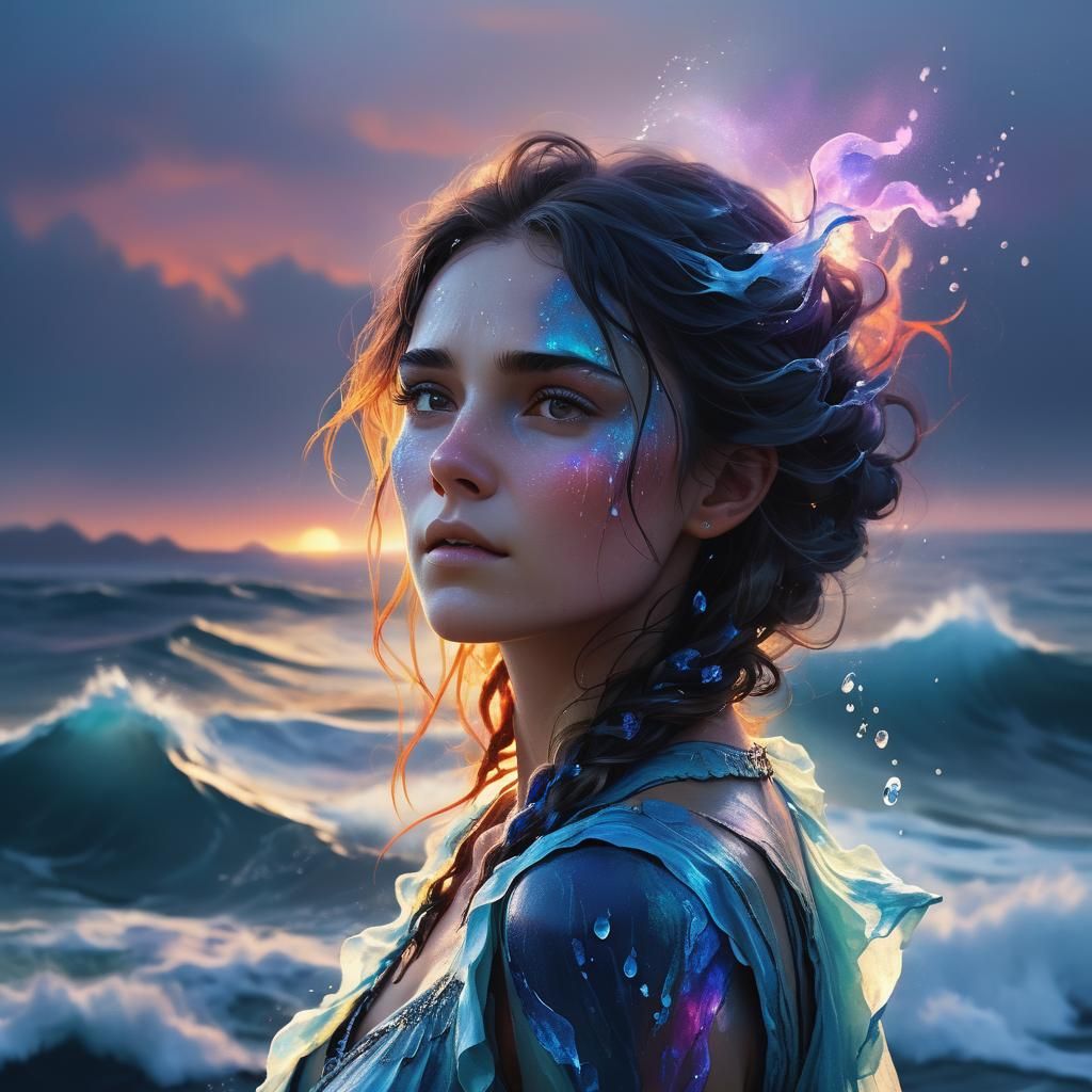 Luminous Sea of Tears: Ethereal Concept Art Portrait