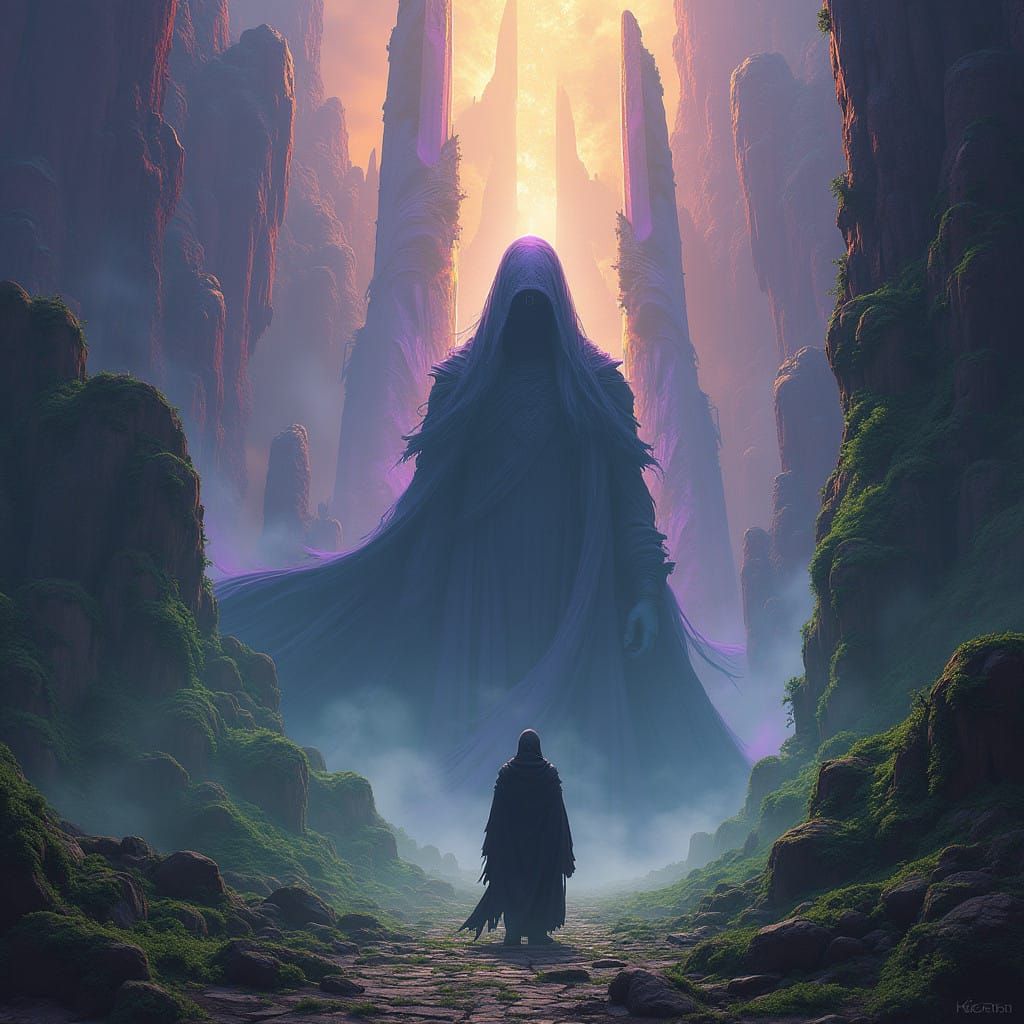 Mysterious Figure Dominates Fantasy Cityscape in Matte Paint...