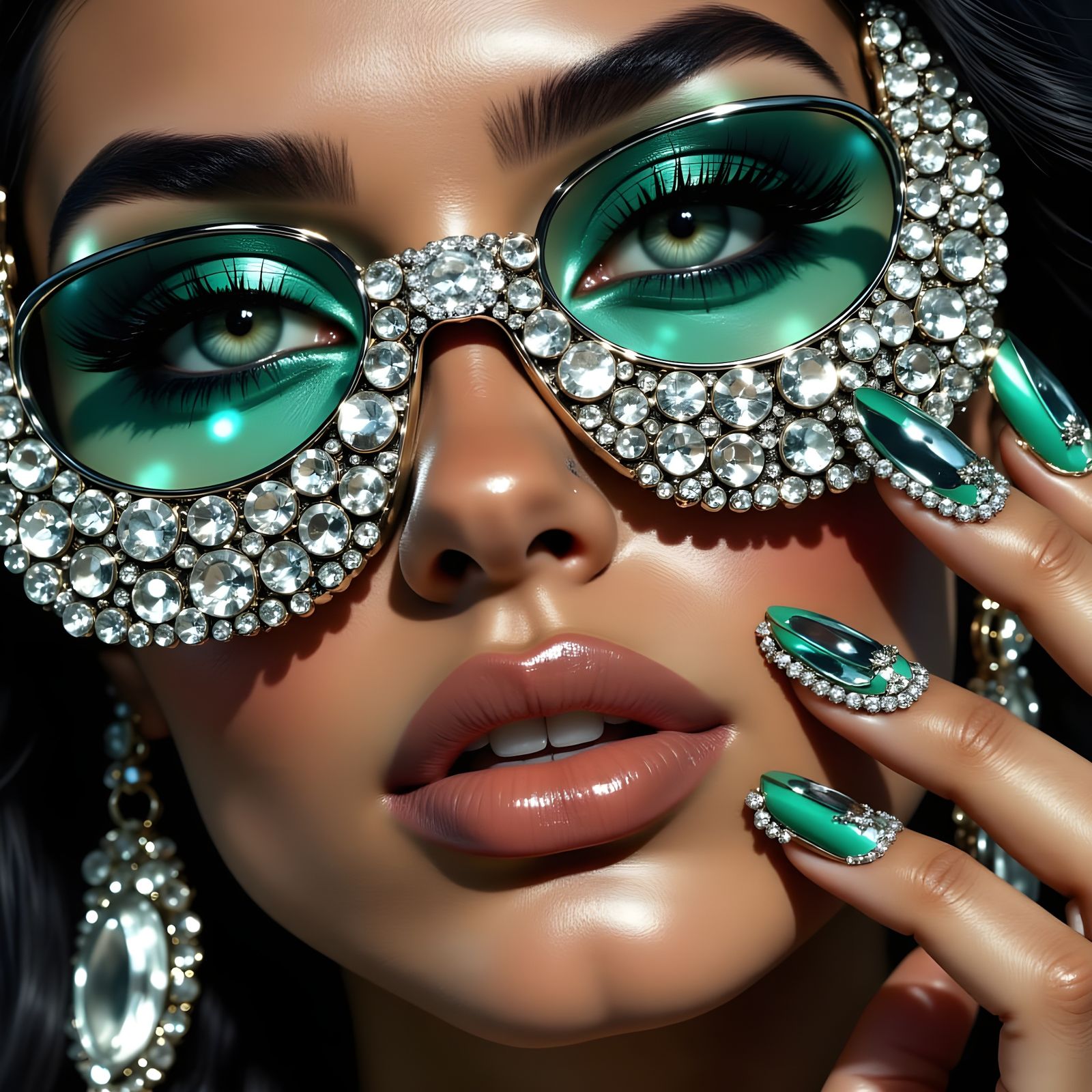 Emerald Eyes: A Diamond-Encrusted Portrait