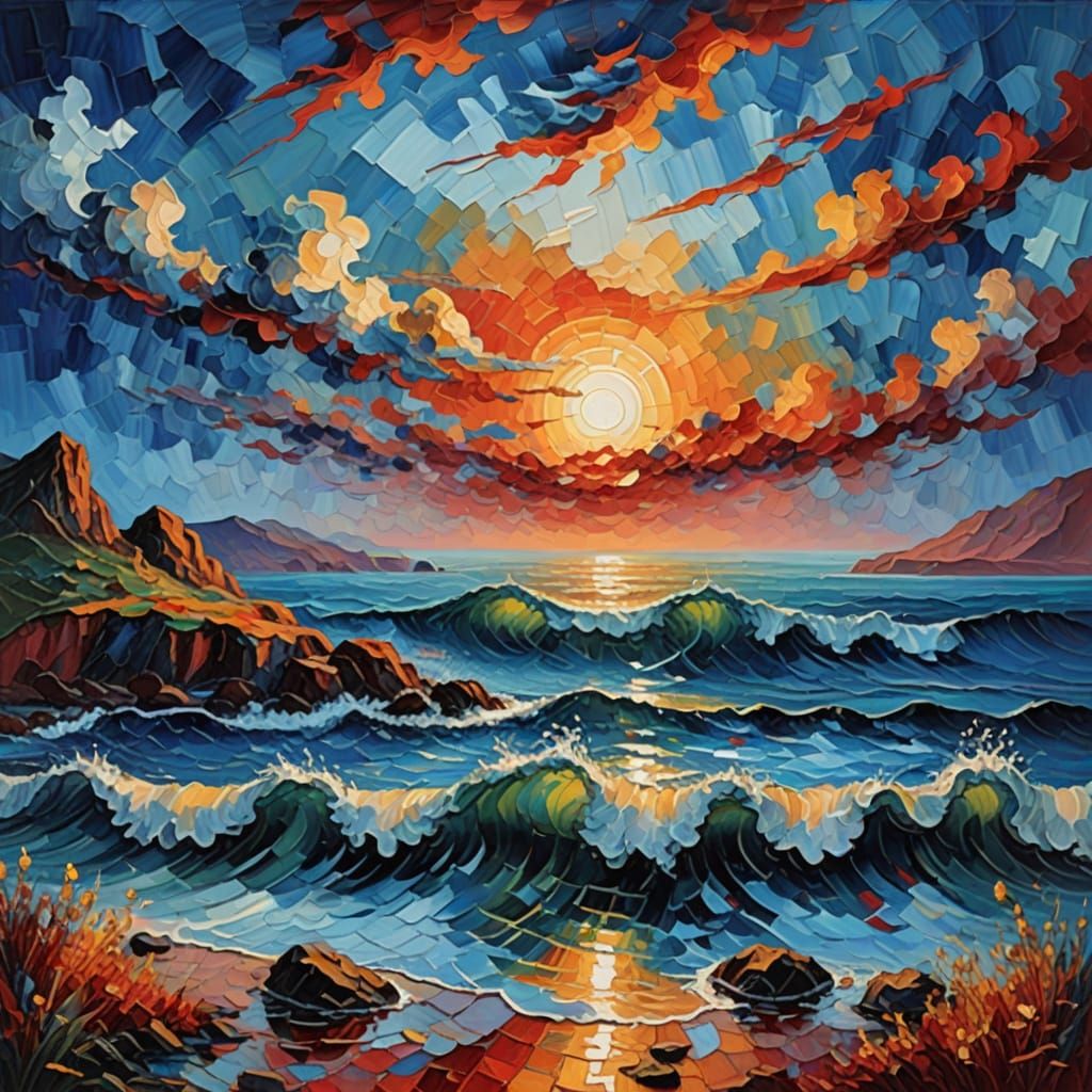 Abstract Seascape in Impasto Oil Painting Style