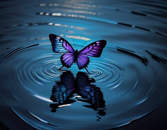 Butterfly Ascends Amidst Serene Moonlit Waters